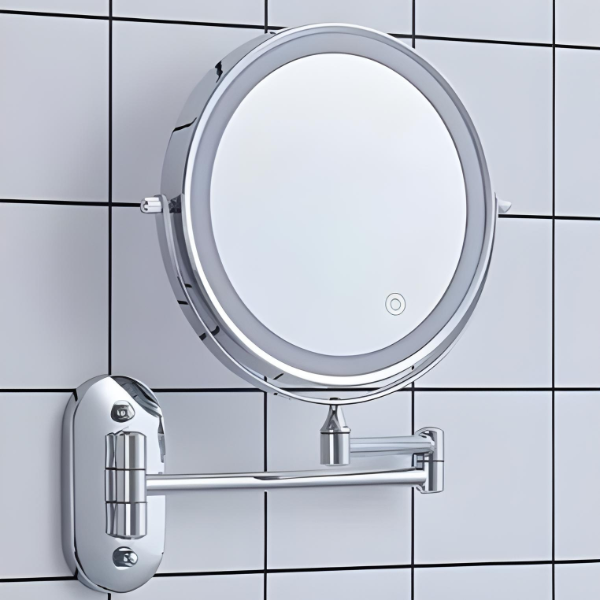 LED Makeup Mirror - Chrome Finish - Double Sided - Swivel Extendable Arm - Image 5