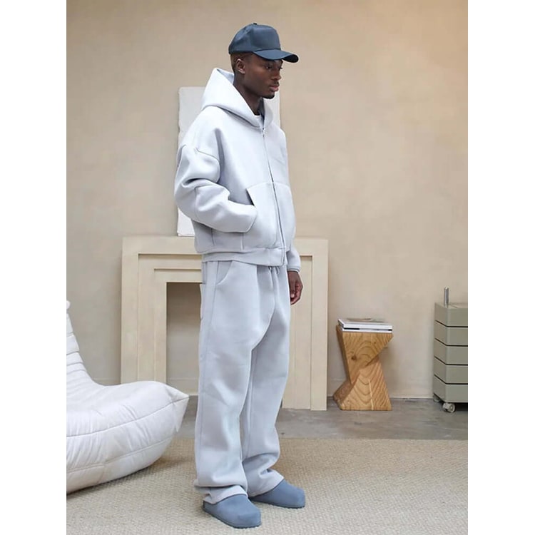 Men's Oversized Tracksuit Set with Zip Hoodie and Wide-Leg Sweatpants