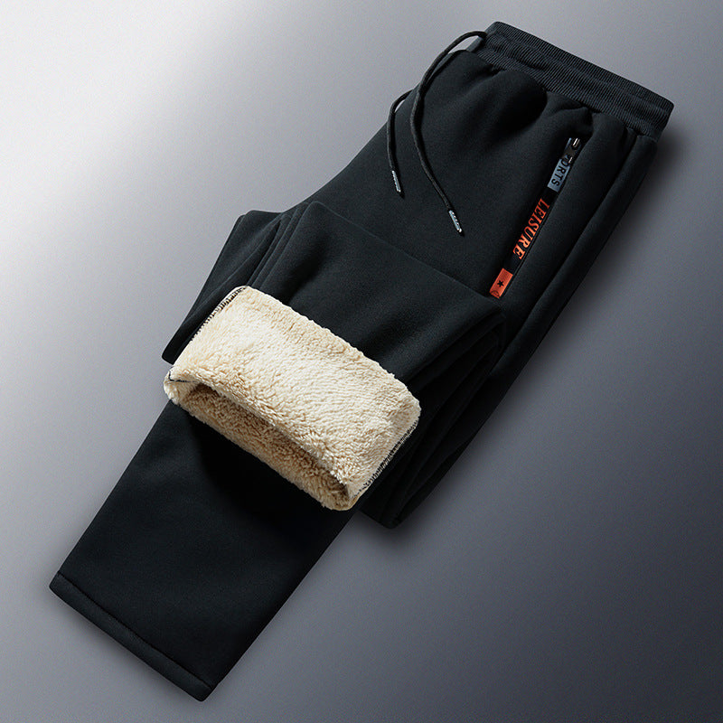 Men's Winter Fleece Joggers with Sherpa Lining, Elastic Waistband and Zipper Pockets
