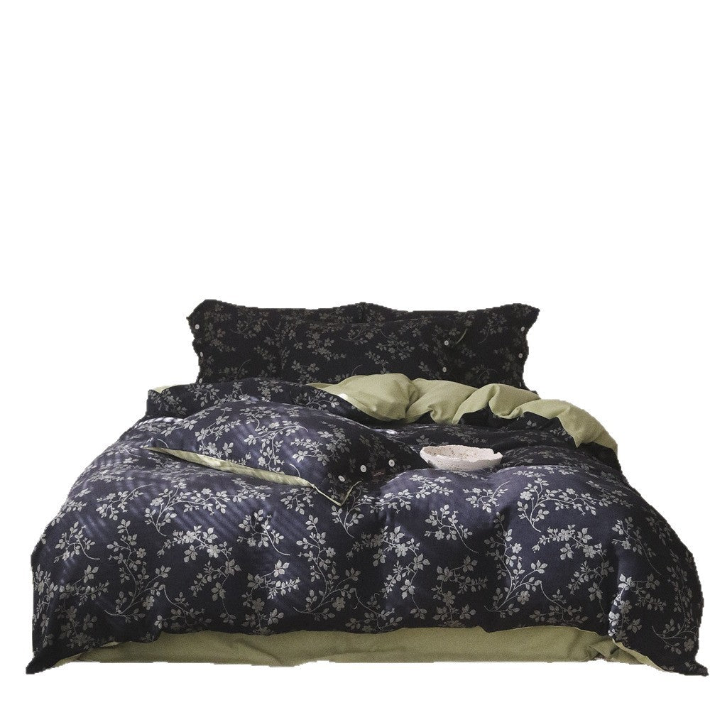 Reversible Cotton Sateen Duvet Cover Set with All-Over Botanical Print and Contrast Reverse