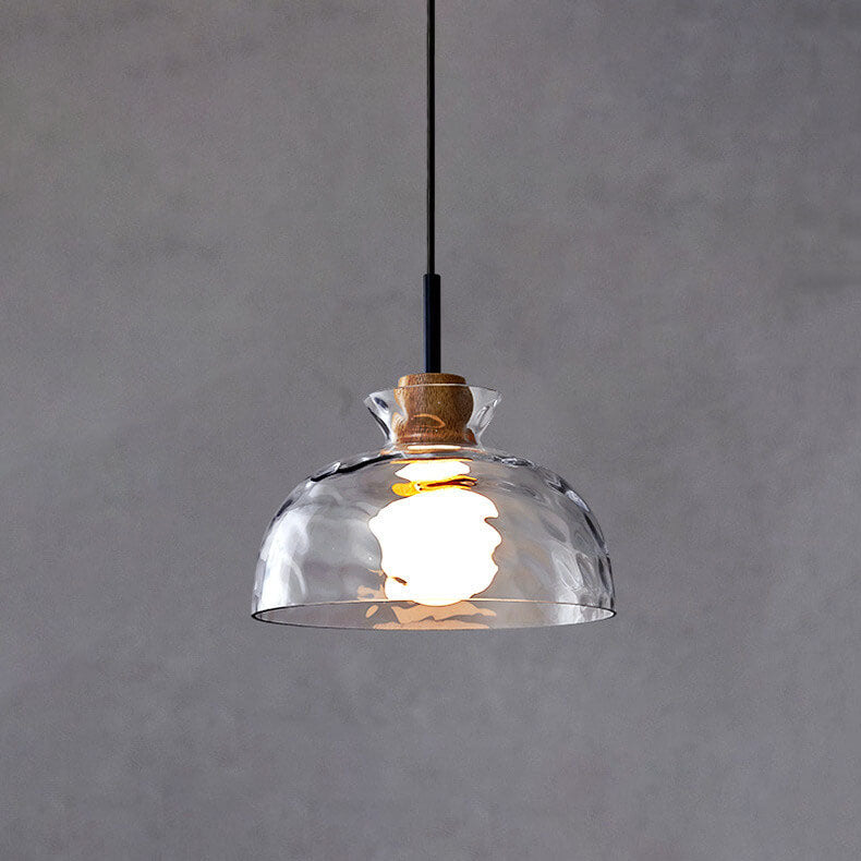 Rippled Glass Pendant Light - Solid Wood Accent - Nordic Style LED - Single Light Fixture - Image 7