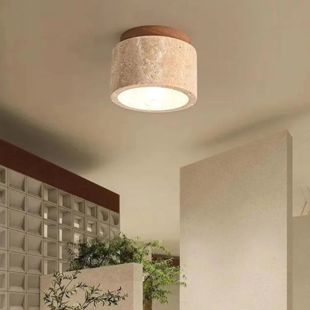 Travertine Ceiling Light Fixture - Wood Accent - Stylish Home Decor - Image 3
