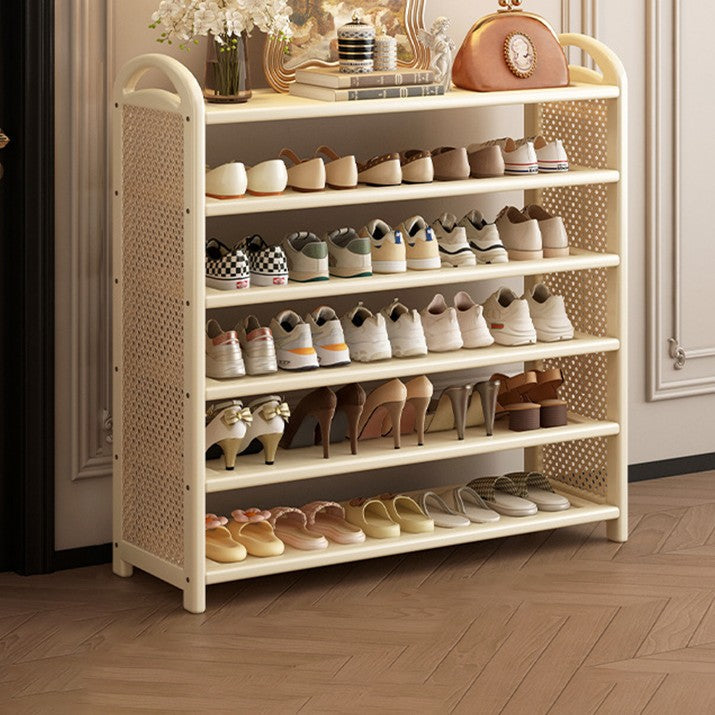 Vintage Rectangular PE Rattan and Bamboo MDF 5/6-Tier Shoe Storage Shelf for Entryway and Living Room
