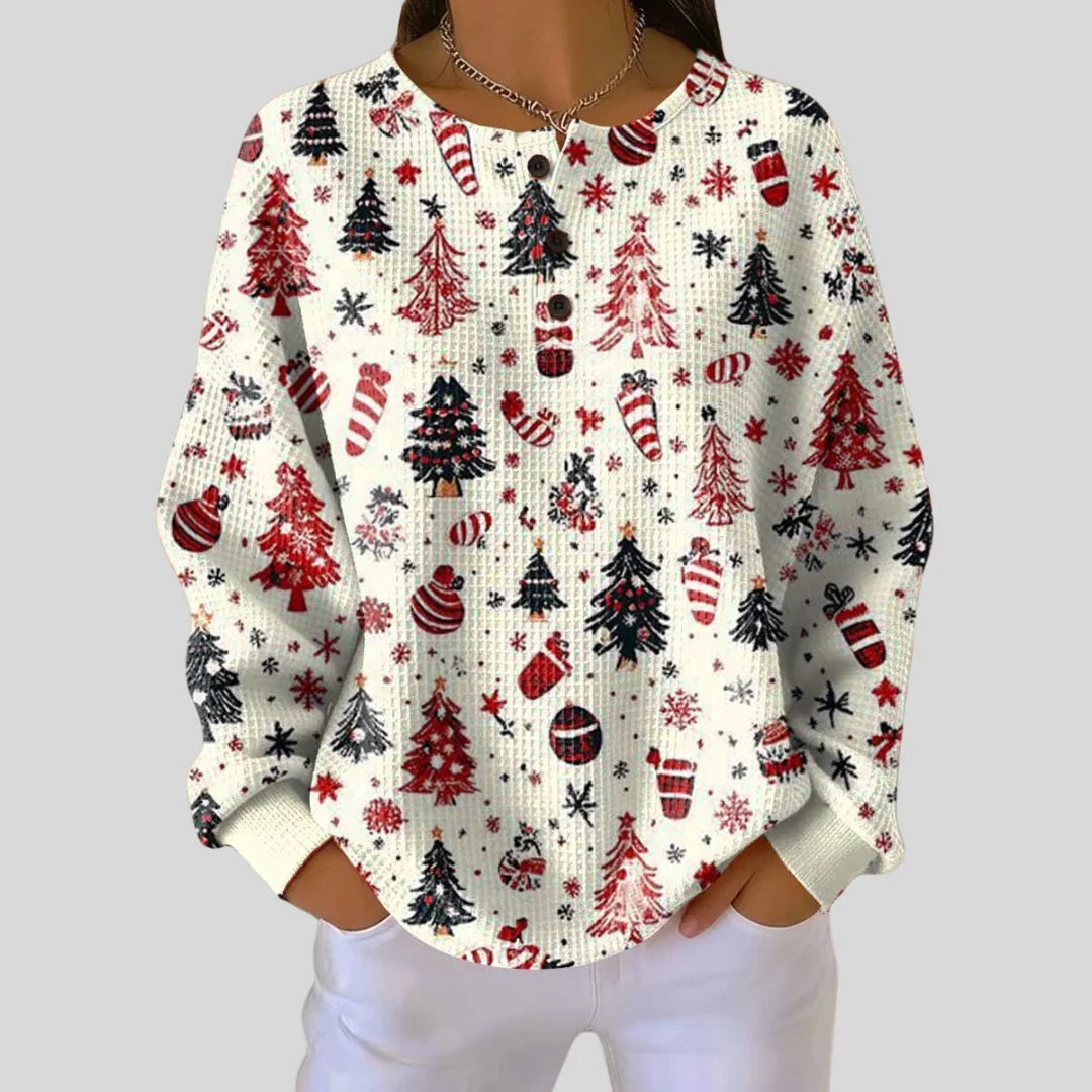Women's Christmas Long-Sleeve Waffle-Knit Sweater
