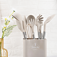 12-Piece Kitchen Utensil Set - Silicone and Stainless Steel - Stylish Cooking Tools with Holder