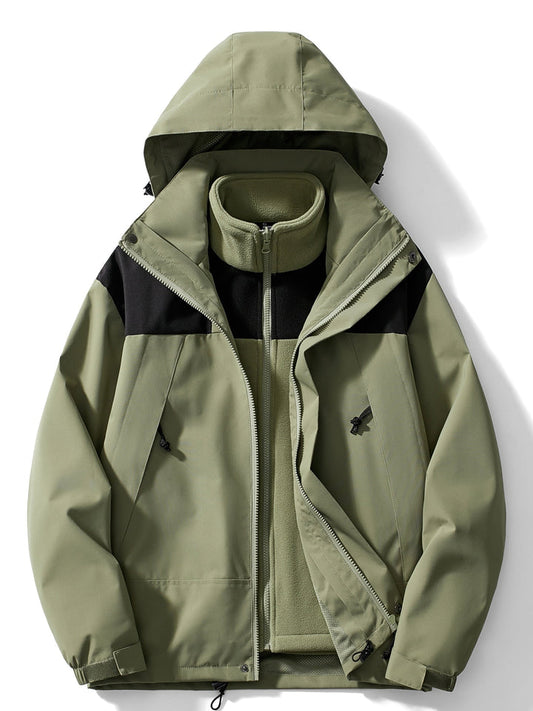 3-in-1 Waterproof and Windproof Outdoor Jacket with Detachable Hood