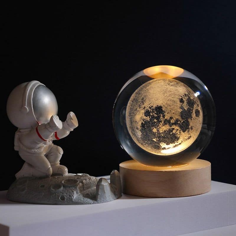 3D Engraved Crystal Ball Night Light - Wooden Base Ambient Lamp - Modern Decor - Image 1