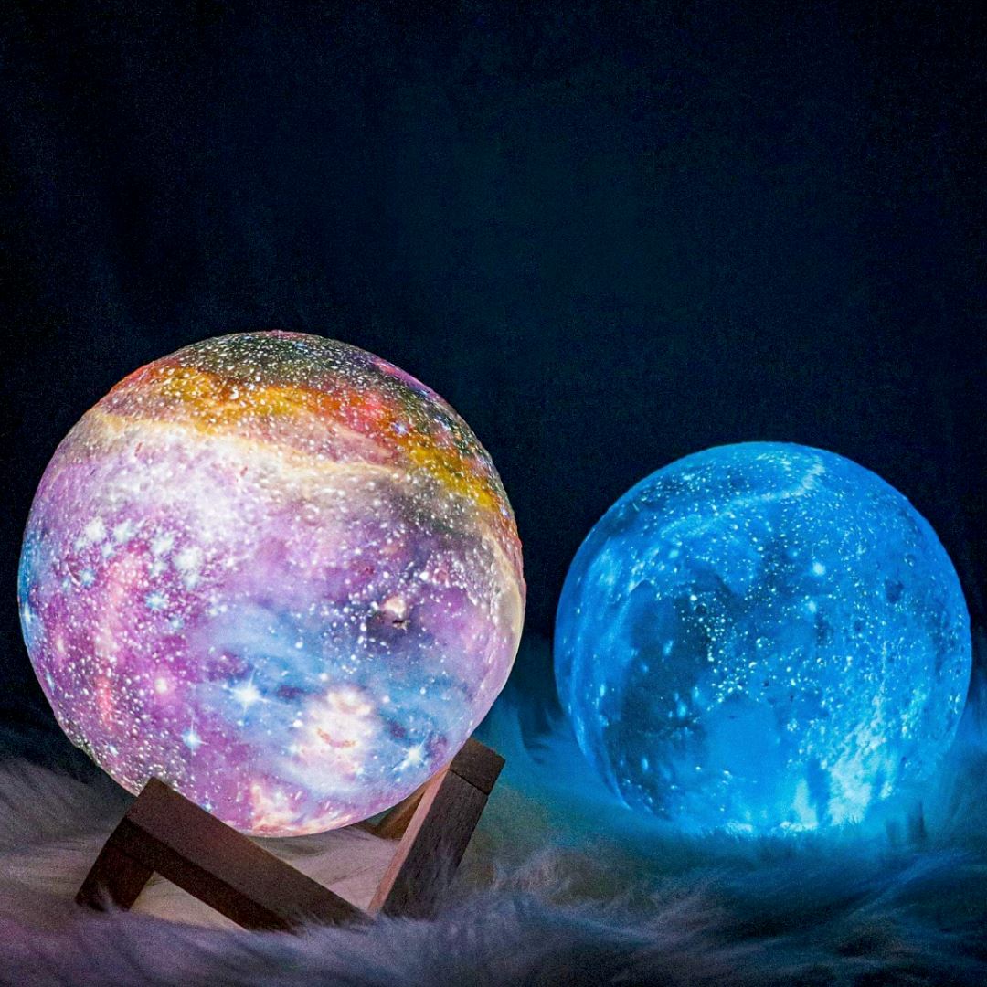 3D Galaxy Moon Table Lamp - Rechargeable LED Night Light - Multicolor - Image 1
