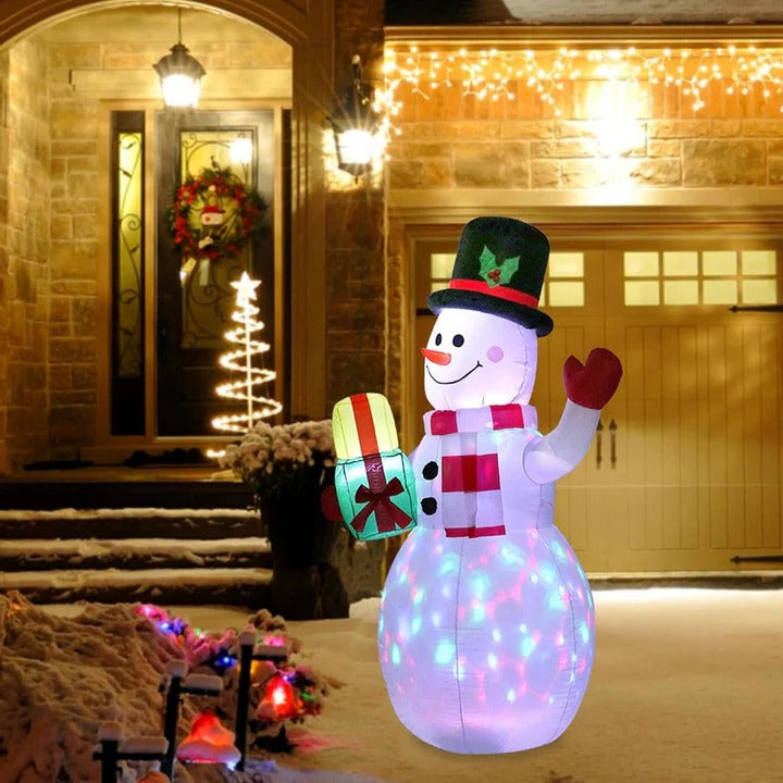 5ft Inflatable Snowman Outdoor Decoration with Rotating LED Lights, Weatherproof Christmas Blow Up Yard Decor