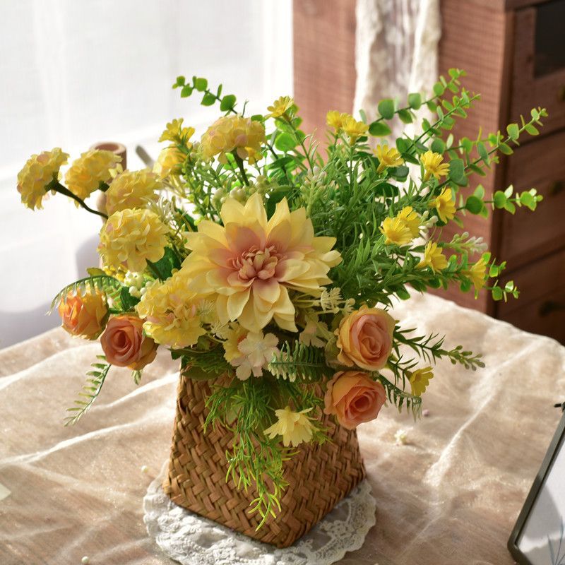 Artificial Floral Arrangement in a Woven Basket