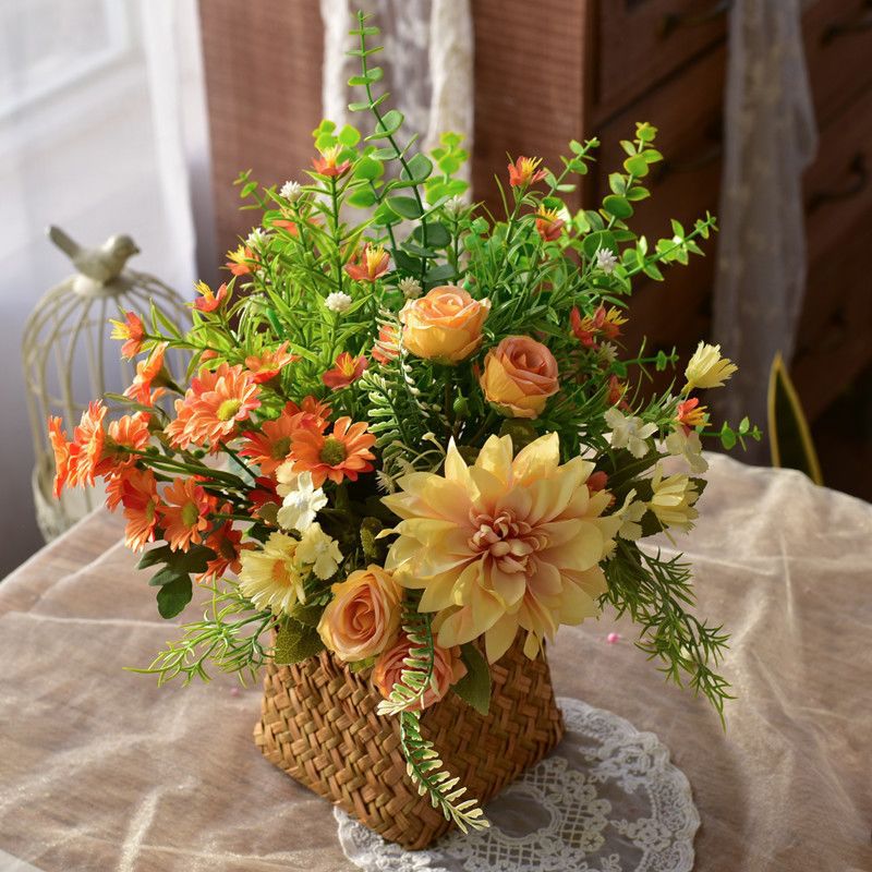 Artificial Floral Arrangement in a Woven Basket