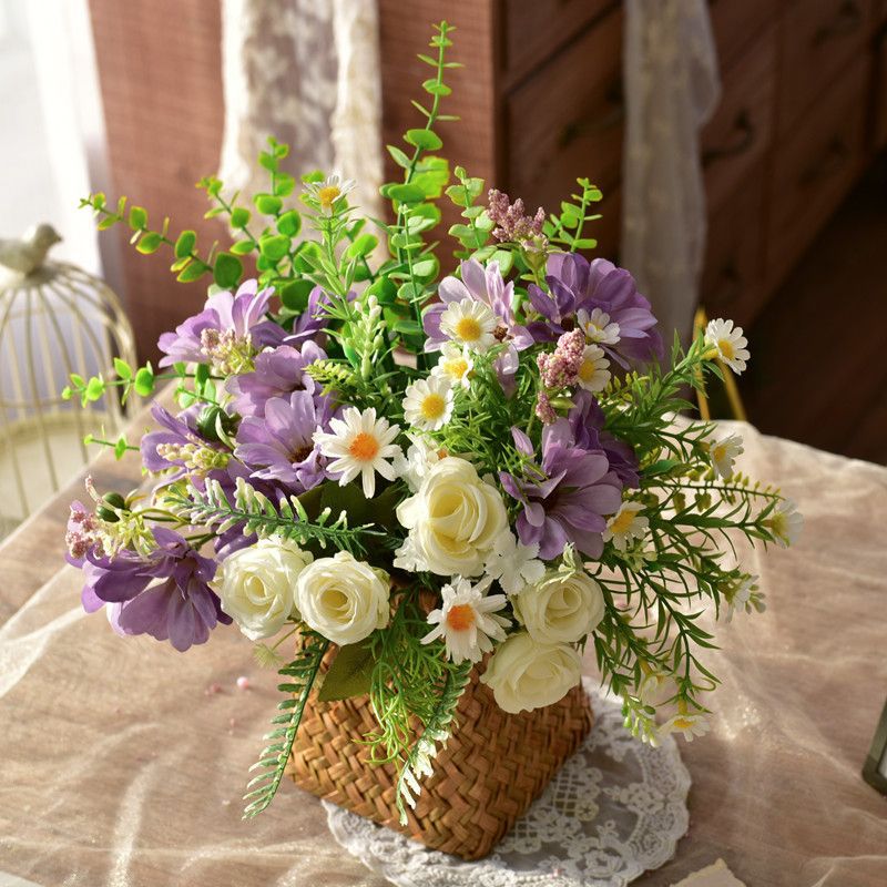 Artificial Floral Arrangement in a Woven Basket