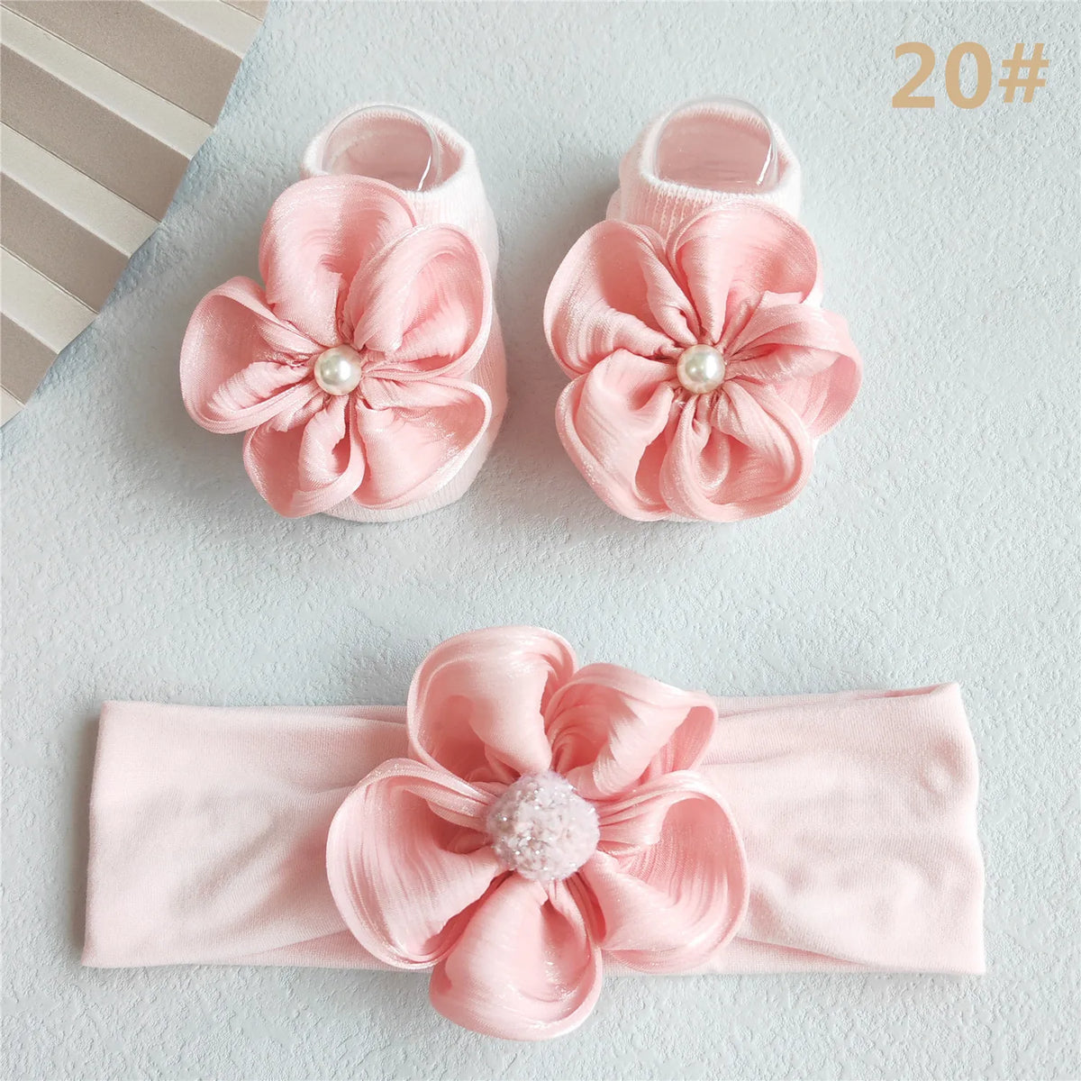 Baby Girl Headband and Socks Set - Newborn Princess Lace Hair Bows & Cotton Socks Gift for 0-12 Months