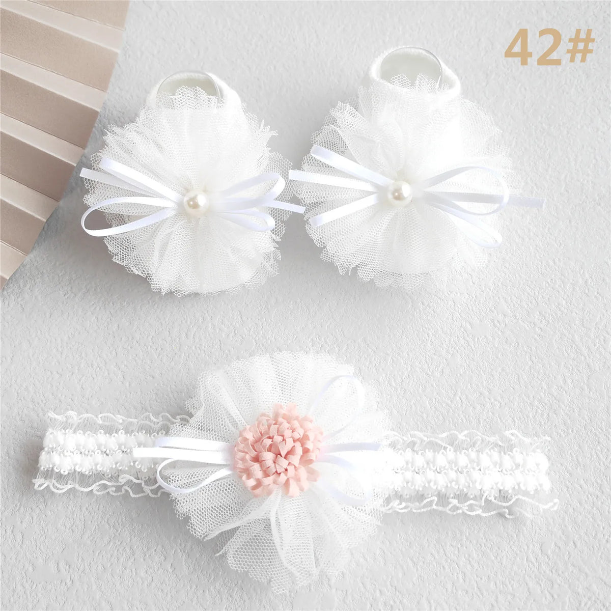 Baby Girl Headband and Socks Set - Newborn Princess Lace Hair Bows & Cotton Socks Gift for 0-12 Months