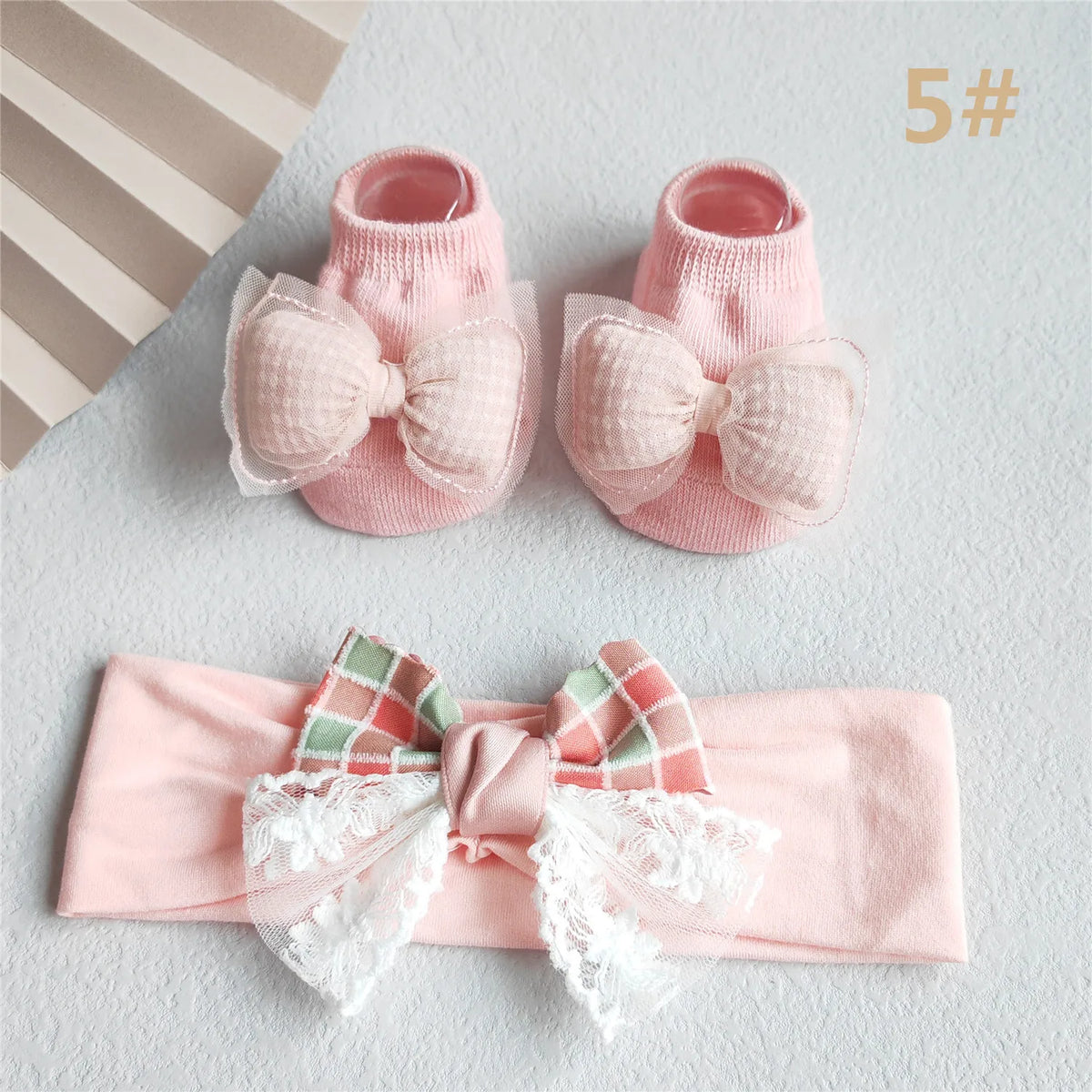 Baby Girl Headband and Socks Set - Newborn Princess Lace Hair Bows & Cotton Socks Gift for 0-12 Months