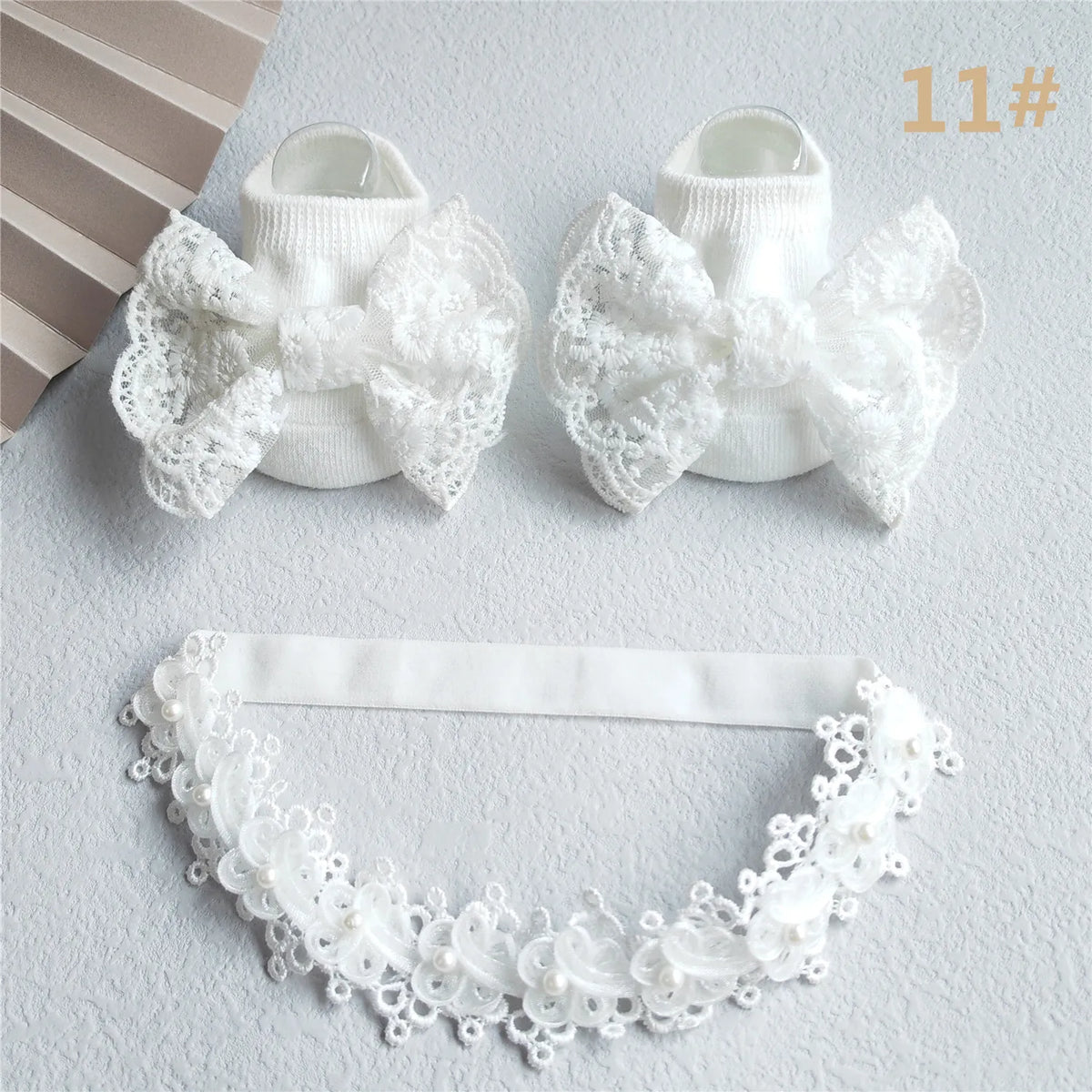 Baby Girl Headband and Socks Set - Newborn Princess Lace Hair Bows & Cotton Socks Gift for 0-12 Months