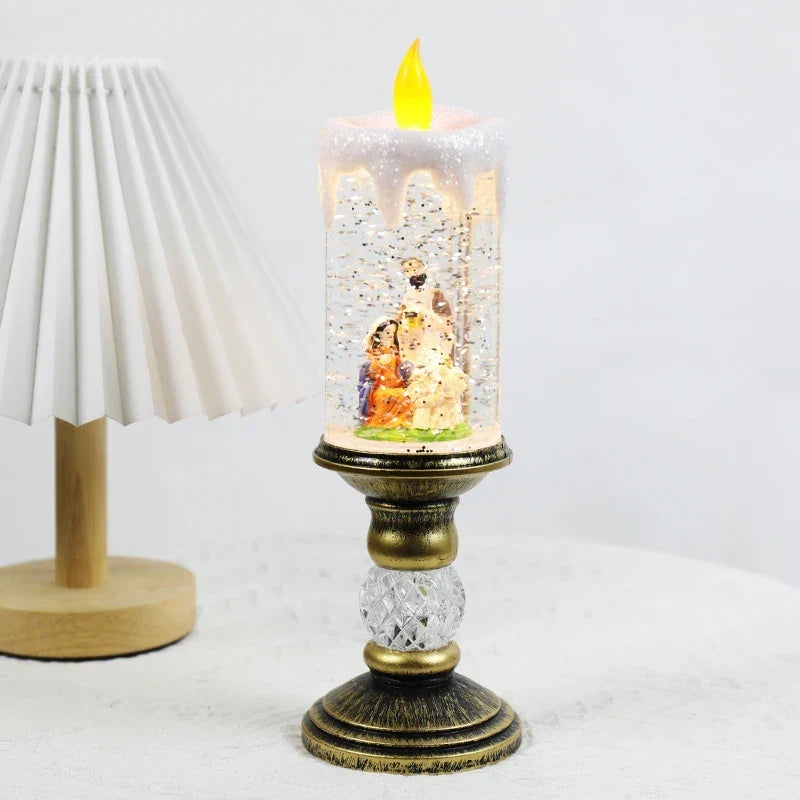 Battery-Operated Flameless LED Snow Globe Candle with Glitter Design