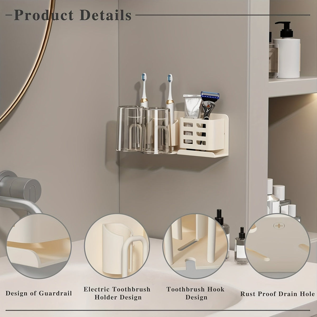 Bella | BristleHub Wall-Mounted Electric Toothbrush Holder – Aluminium Bathroom Organiser with Drainage Holes