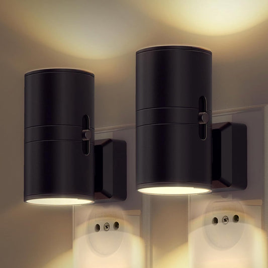 Black Metal Wall Lamp - Modern Plug-In Sconce with Day/Night Sensor - Image 1