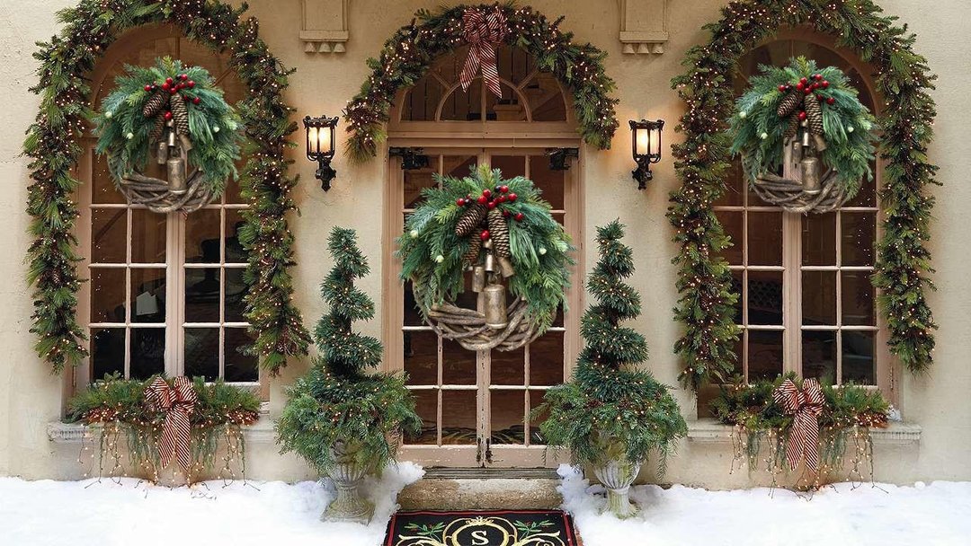 Boho-Style Christmas Wreath on Rustic Vine Base with Pinecones & Golden Bells