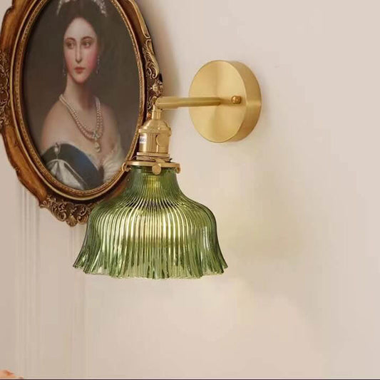 Brass Wall Sconce - Ribbed Glass Shade - Elegant Nordic Style Light - Image 1