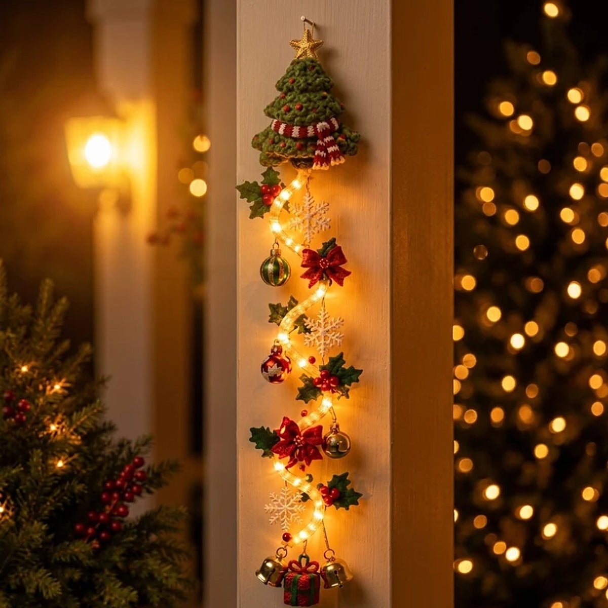 Christmas Decoration - Light-Up Door Hanging with Warm LED Glow