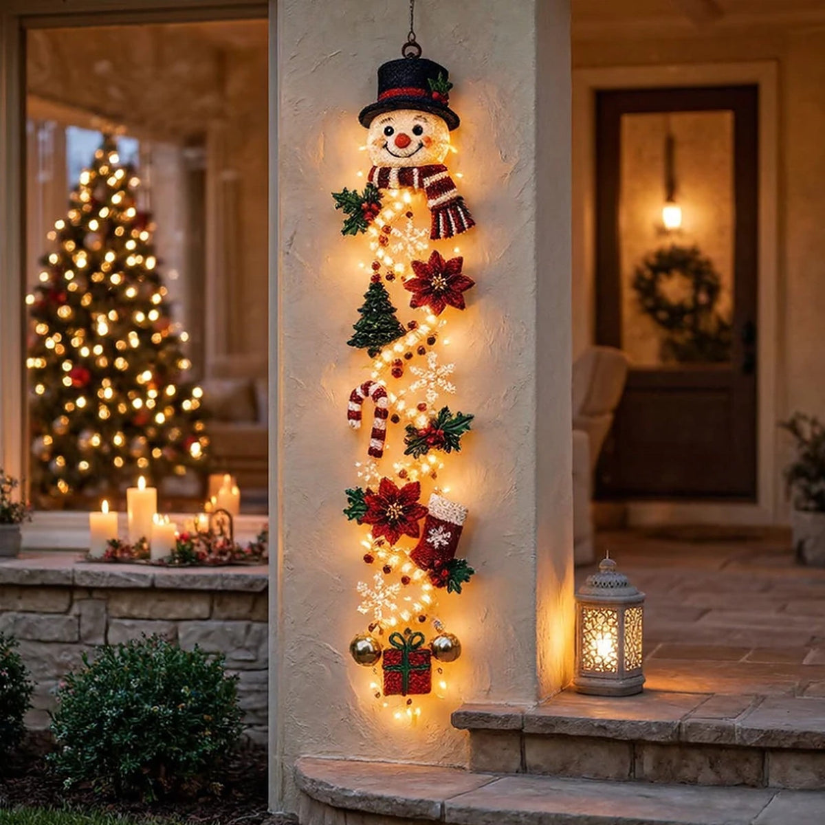 Christmas Decoration - Light-Up Door Hanging with Warm LED Glow