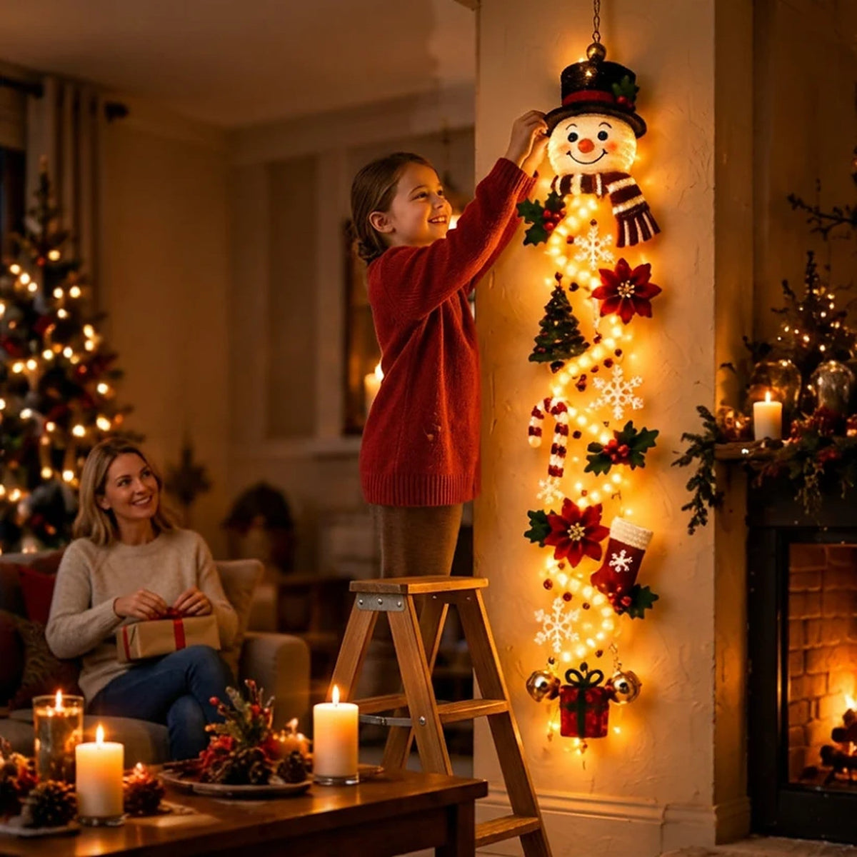 Christmas Decoration - Light-Up Door Hanging with Warm LED Glow