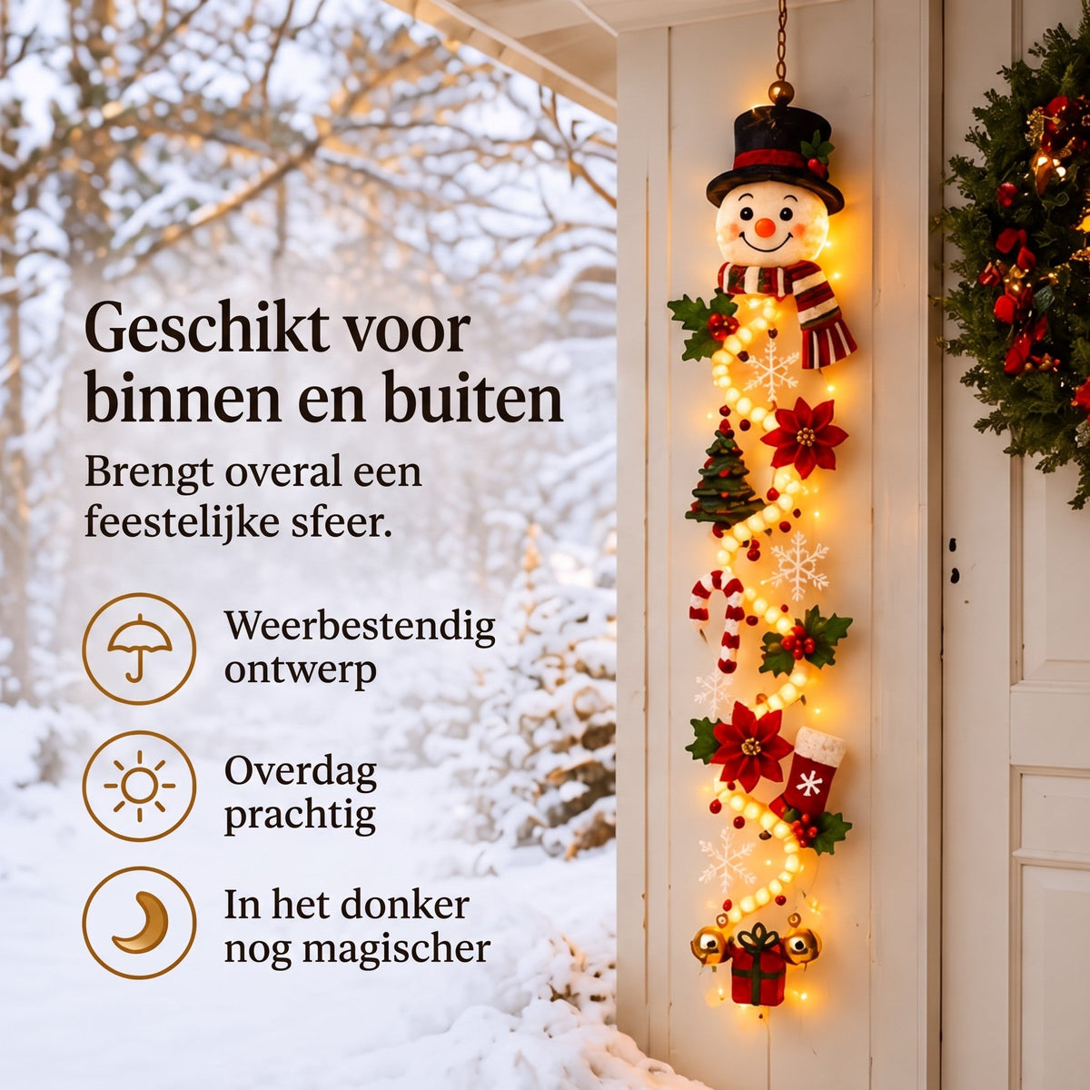 Christmas Decoration - Light-Up Door Hanging with Warm LED Glow