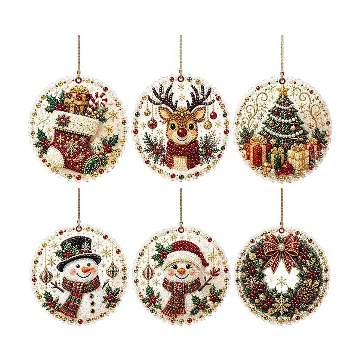 Christmas Diamond Painting - DIY Wooden Christmas Hanging Ornaments with Rhinestones