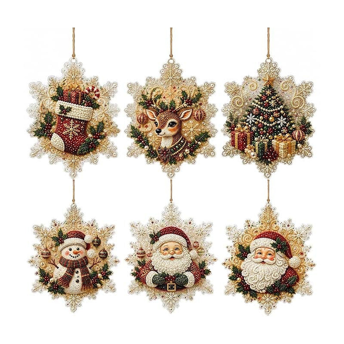 Christmas Diamond Painting - DIY Wooden Christmas Hanging Ornaments with Rhinestones