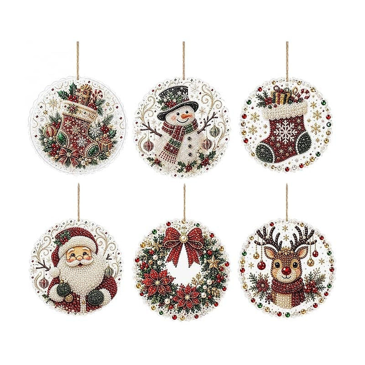 Christmas Diamond Painting - DIY Wooden Christmas Hanging Ornaments with Rhinestones