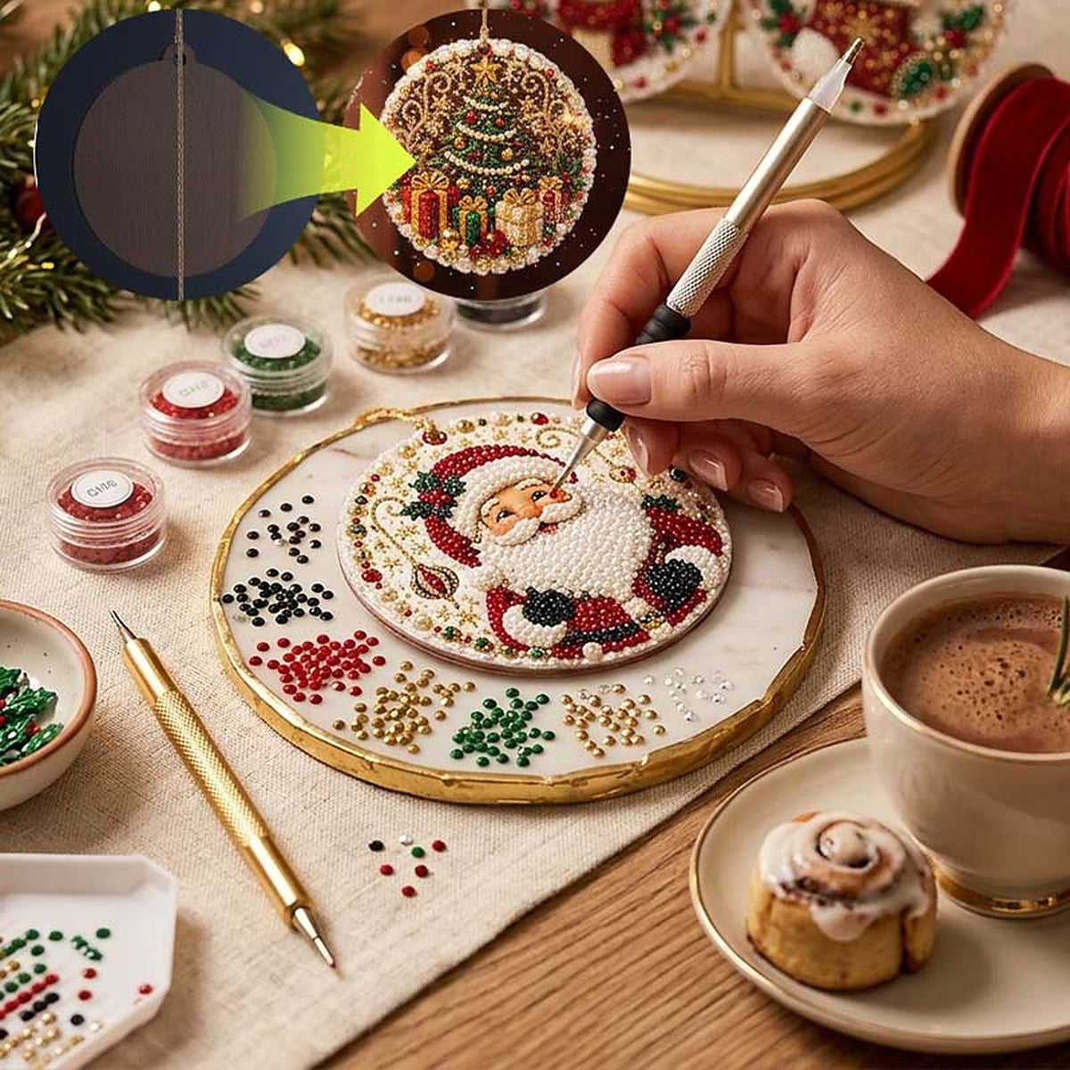 Christmas Diamond Painting - DIY Wooden Christmas Hanging Ornaments with Rhinestones