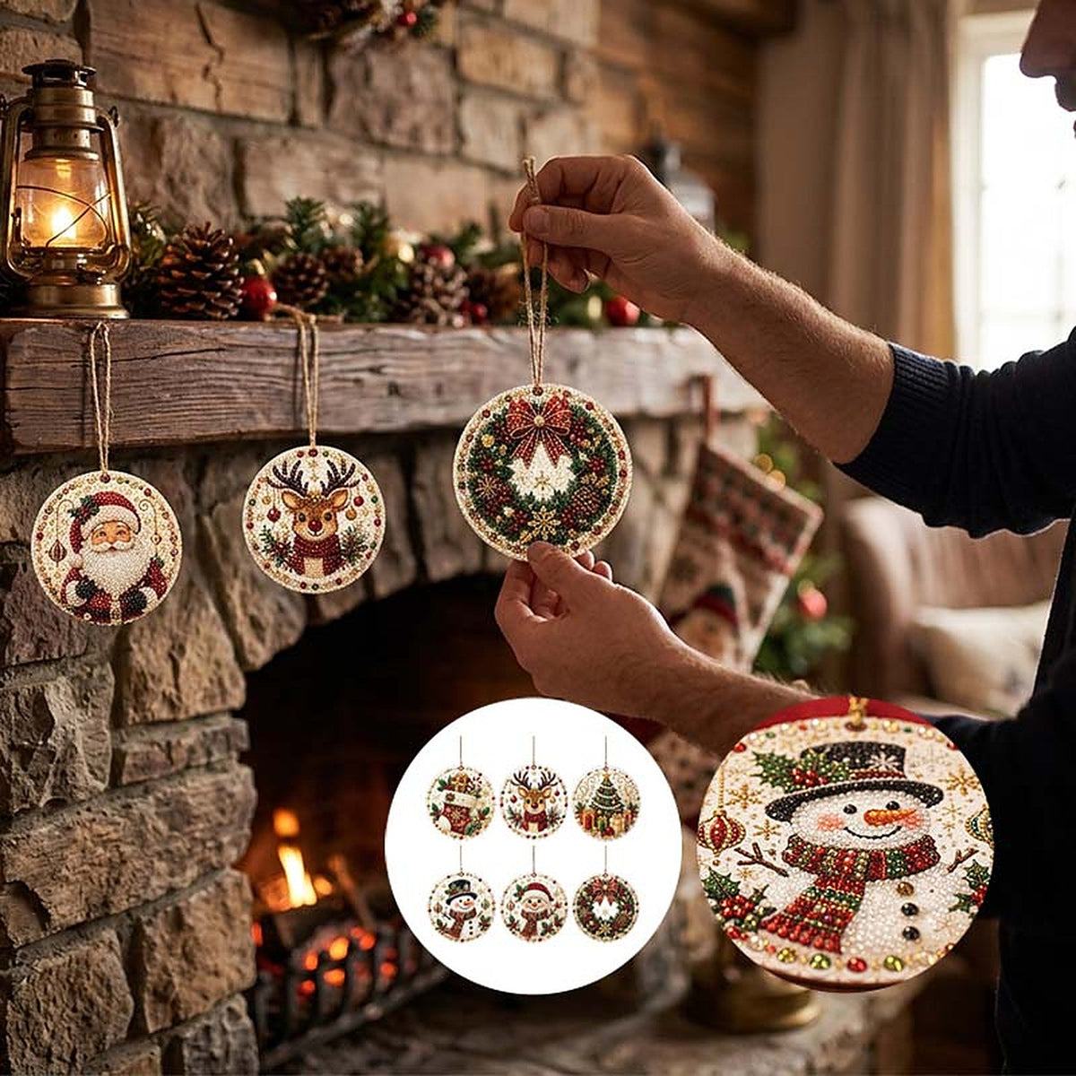 Christmas Diamond Painting - DIY Wooden Christmas Hanging Ornaments with Rhinestones