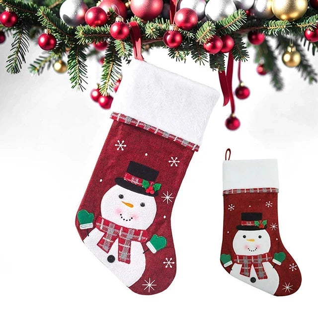 Christmas Stockings with Plush Cuff, Embroidered Snowflakes, and Character Appliqués