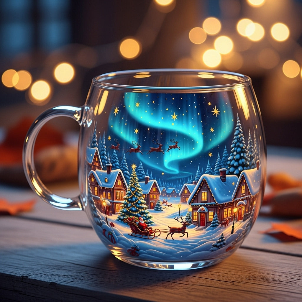 Clear Glass Mug with Frosted Landscape Motif