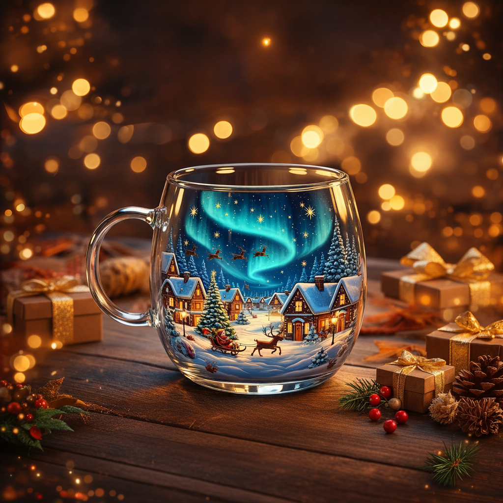 Clear Glass Mug with Frosted Landscape Motif