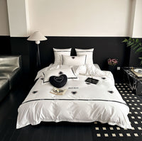 Cotton Sateen Bedding Set with Heart Appliqué and Decorative Piping
