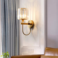 Crystal Wall Lamp - Gold Finish - Modern Cylinder Sconce - Living Room Lighting