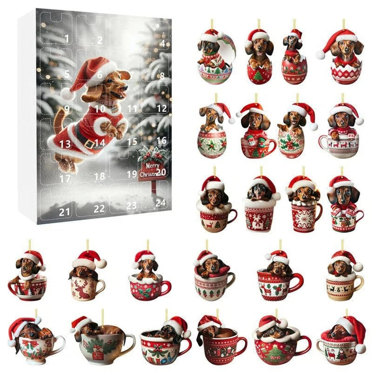 Dachshund Christmas Advent Calendar with 24 Themed Toys and Accessories