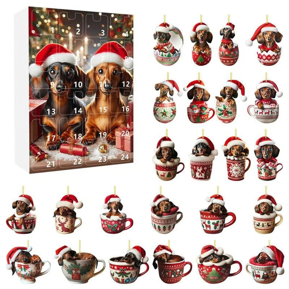 Dachshund Christmas Advent Calendar with 24 Themed Toys and Accessories