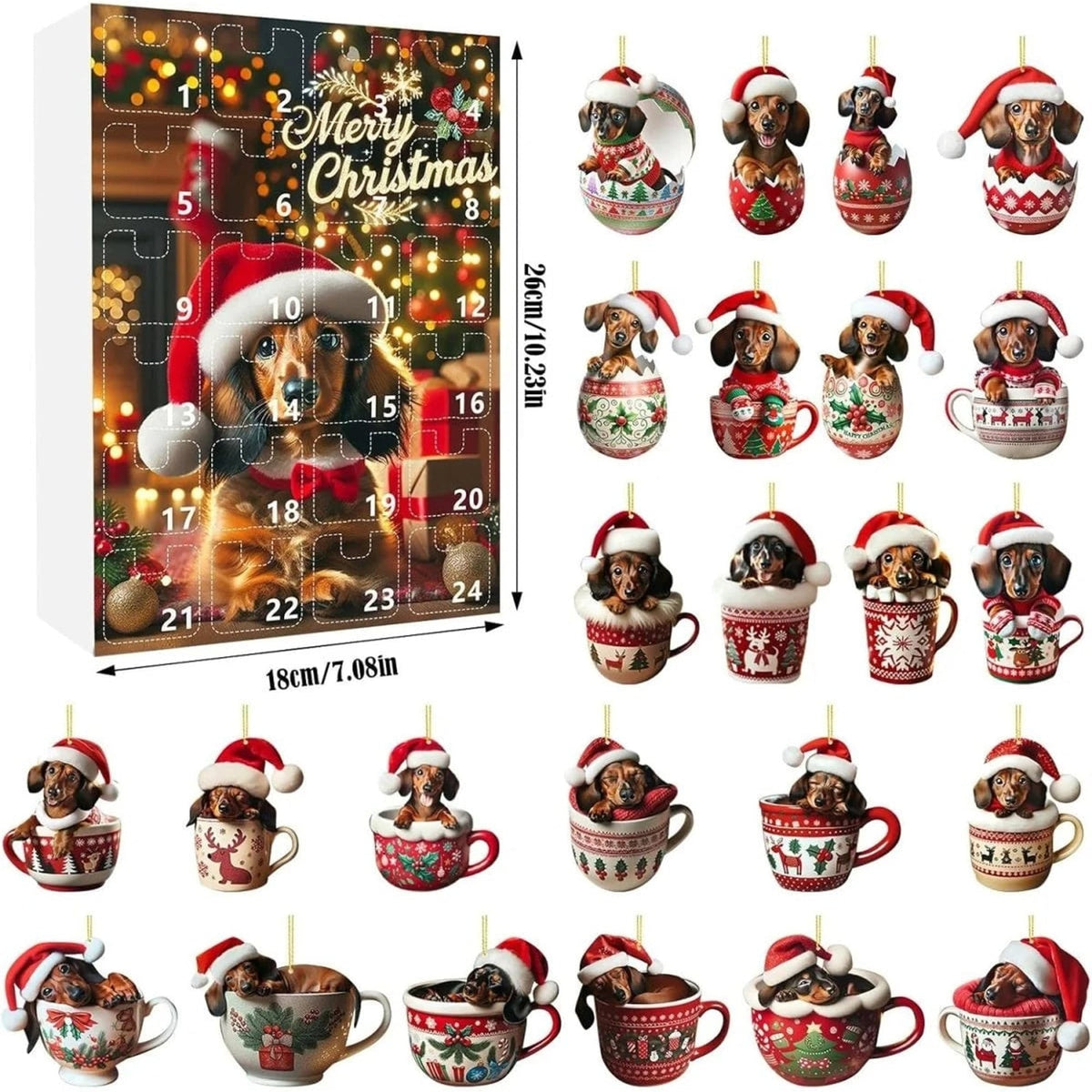 Dachshund Christmas Advent Calendar with 24 Themed Toys and Accessories