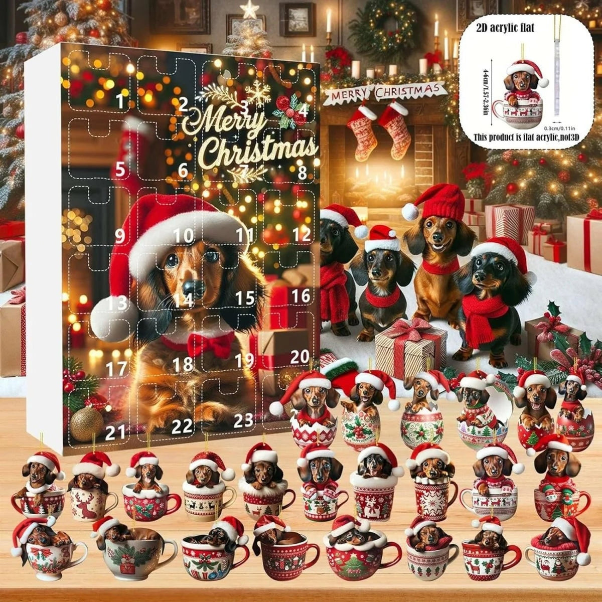 Dachshund Christmas Advent Calendar with 24 Themed Toys and Accessories