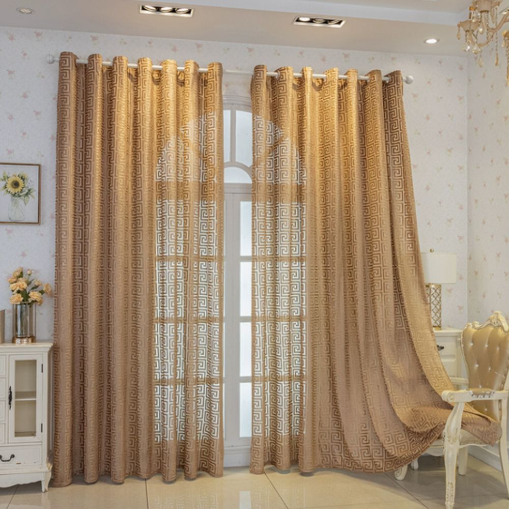 Elegant Embroidered Curtain - Maze Pattern - Light Filtering Window Treatment - Image 6