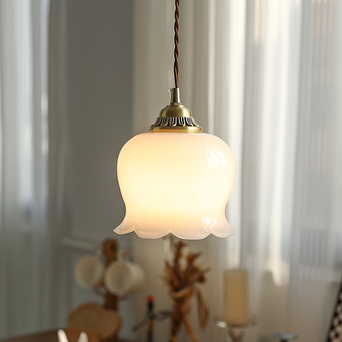 Elegant Glass Petal Pendant Light - Resin & Wrought Iron Fixture - Stylish Hanging Lamp - Image 5
