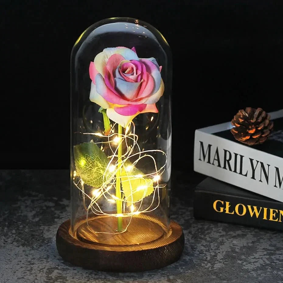 Eternal Rose in Glass Dome with LED Lights