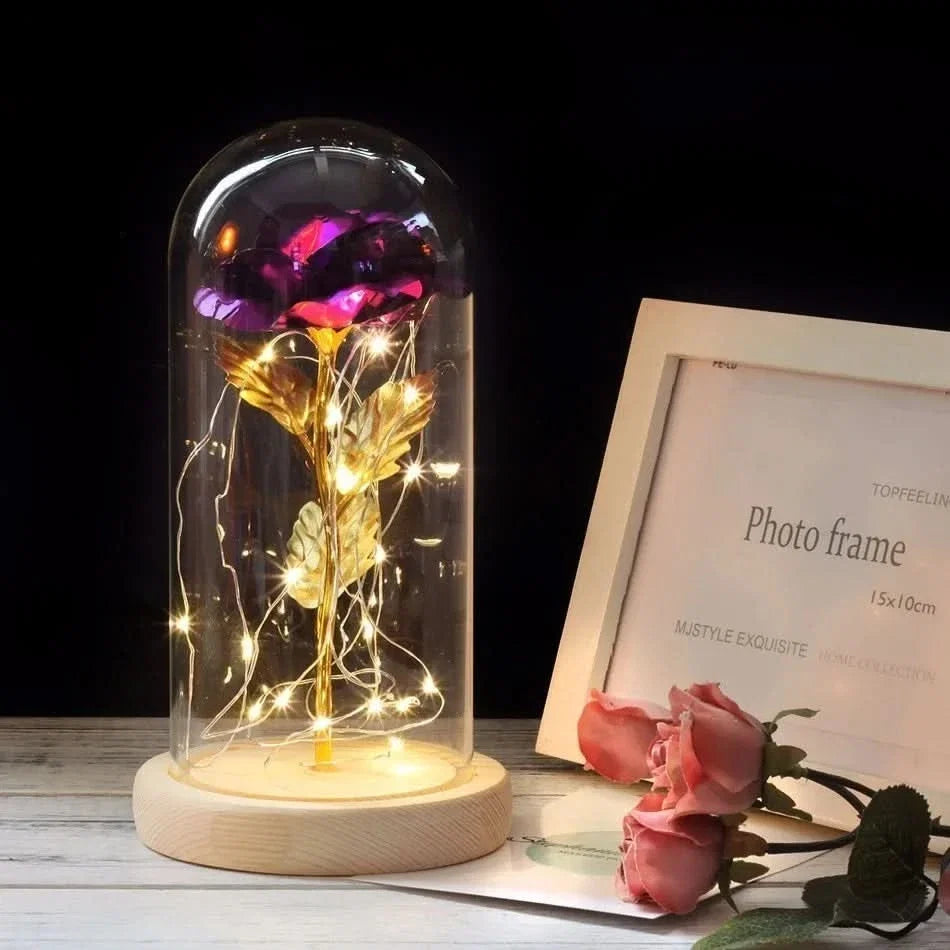 Eternal Rose in Glass Dome with LED Lights