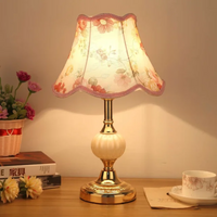Floral Fabric Table Lamp - Glass Base - Vintage Style - Bedroom Living Room Lamp