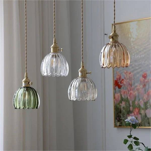 Floral Glass Pendant Light - Elegant Style - Single Light - Copper Fixtures - Image 1