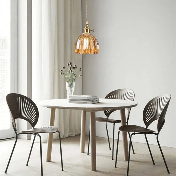 Floral Glass Pendant Light - Elegant Style - Single Light - Copper Fixtures - Image 2